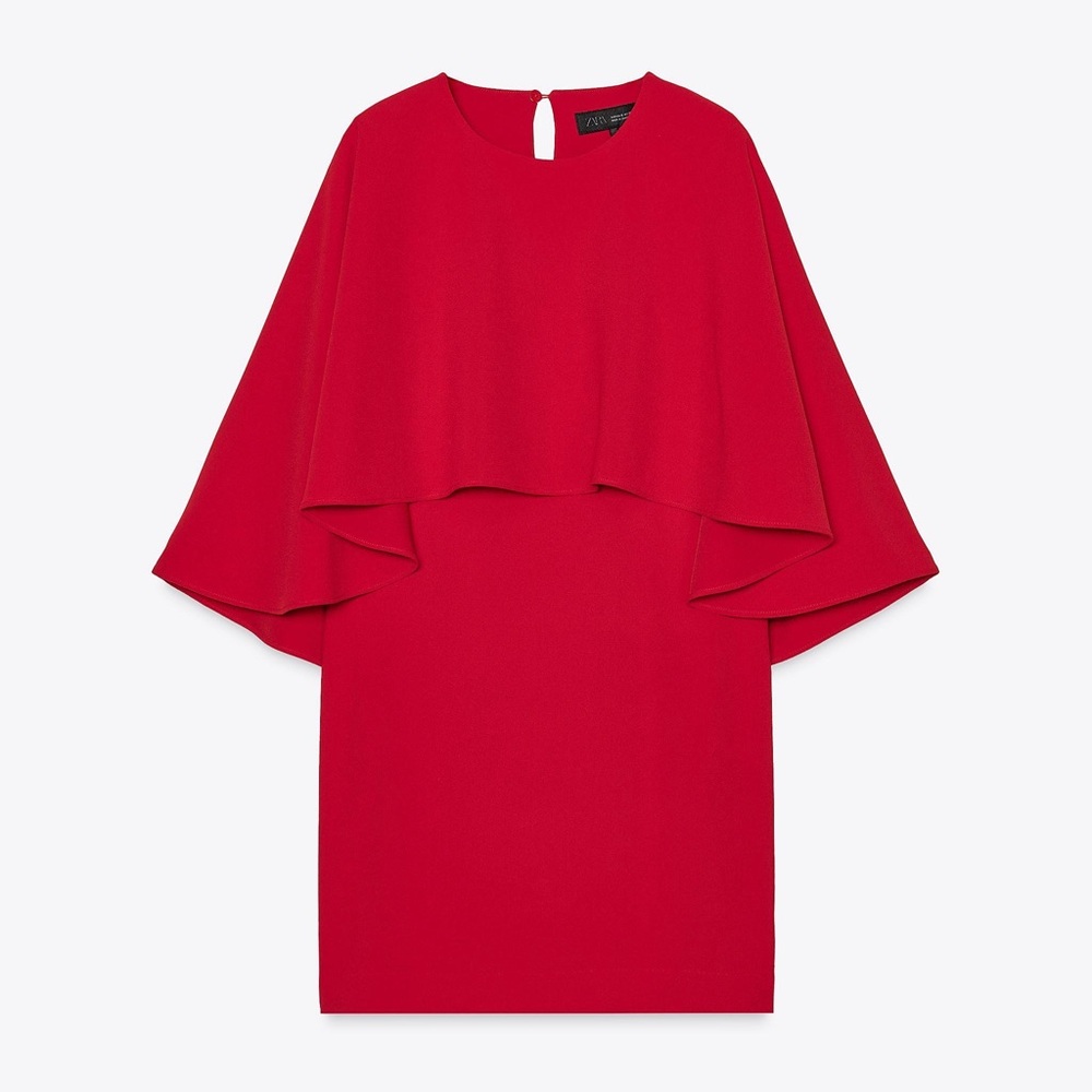 ZARA Elegant Red Cape Dress
